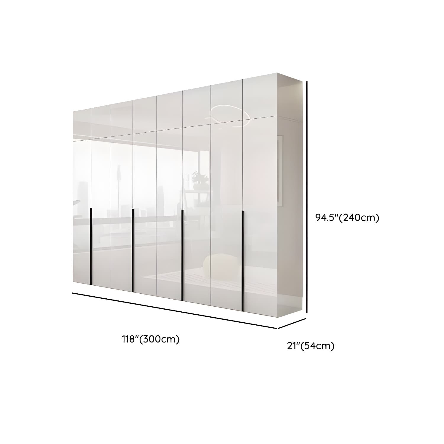 Modern white wood wardrobe armoire with hinged doors, clothing rod & shelves thumbnail 26