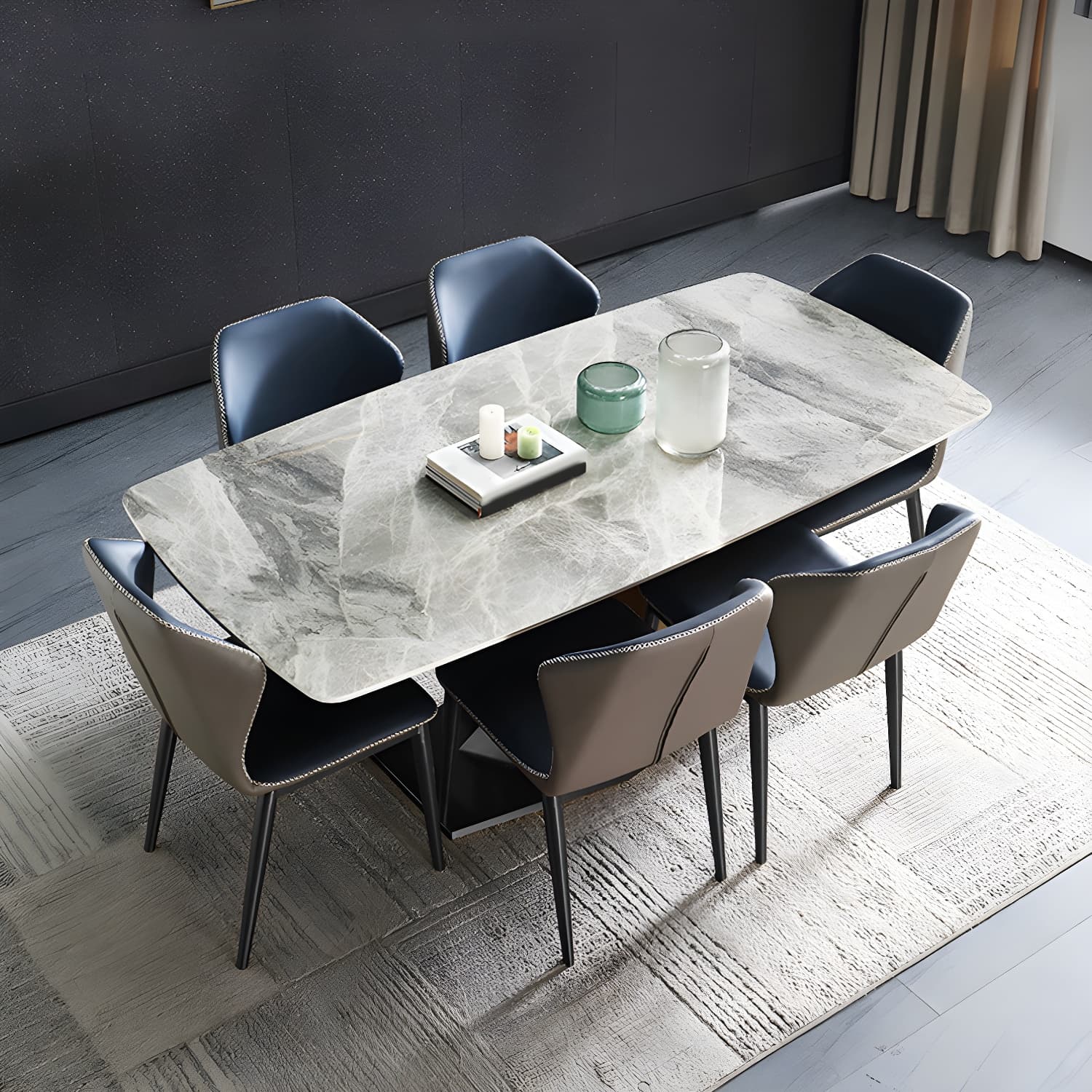 Modern Sintered Stone Top Dining Set Rectangular 1/4/5/7 Pieces Dining Area Table Set thumbnail 2