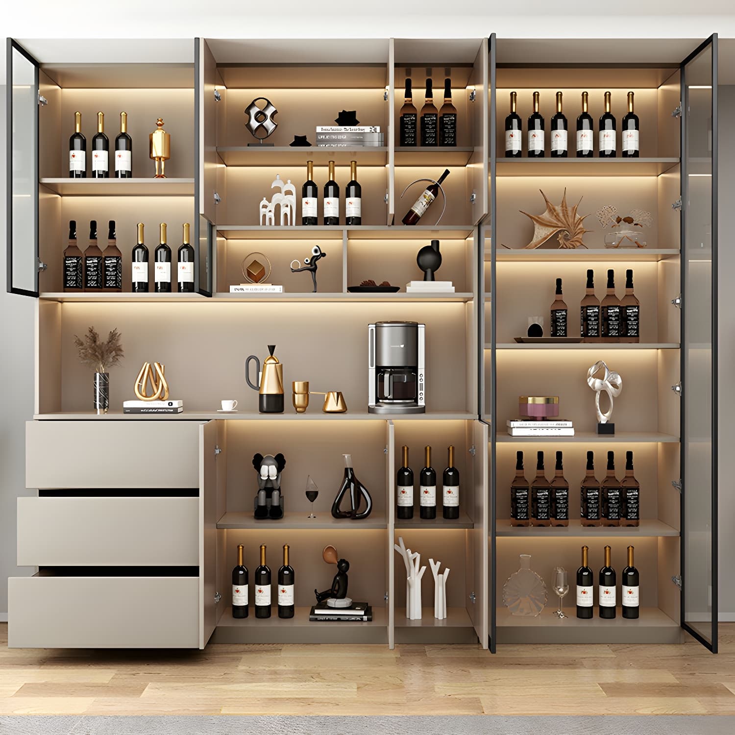 Contemporary Champagne Engineered Wood Shelves Included Sideboard with Doors thumbnail 4