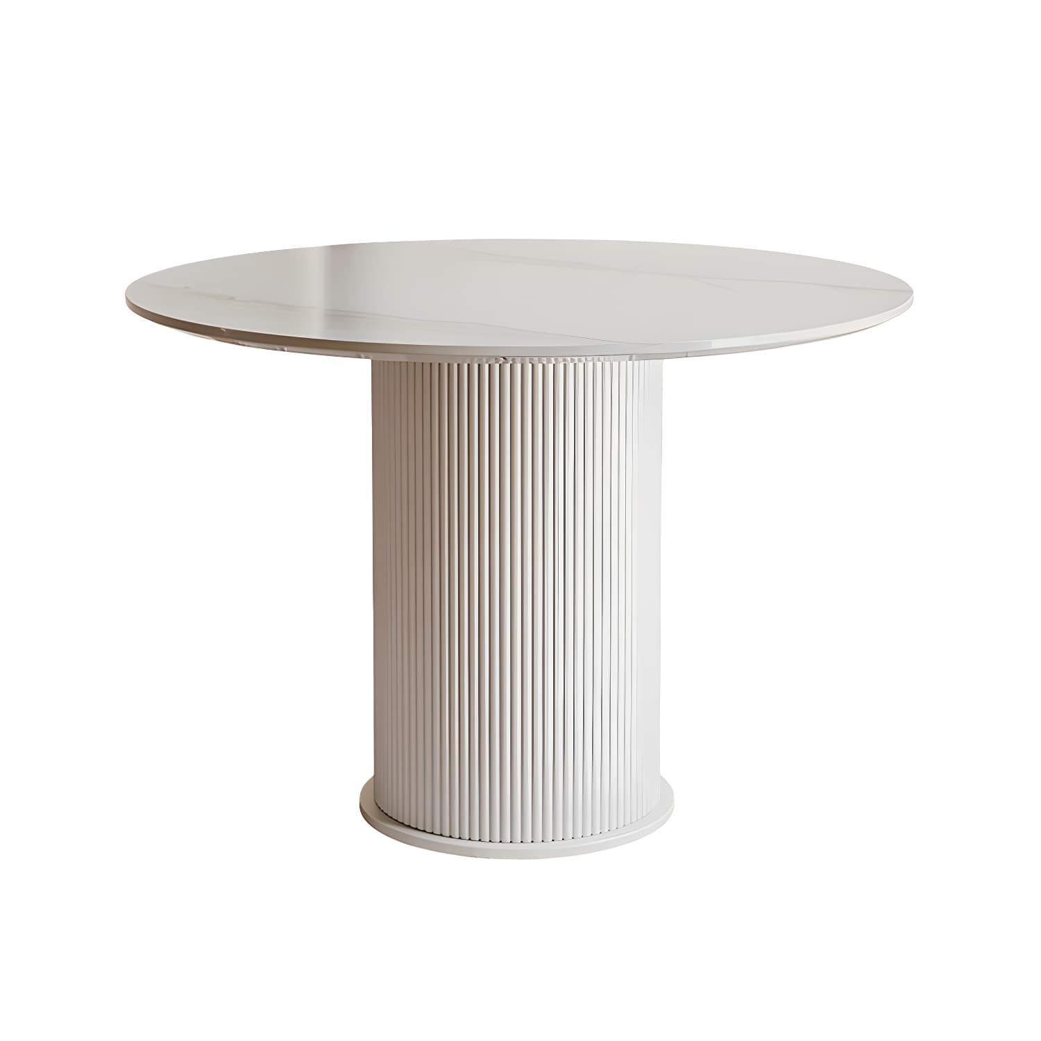 Round White Stone Modern Dining Table with White Steel Pedestal Base Standard Height thumbnail 7