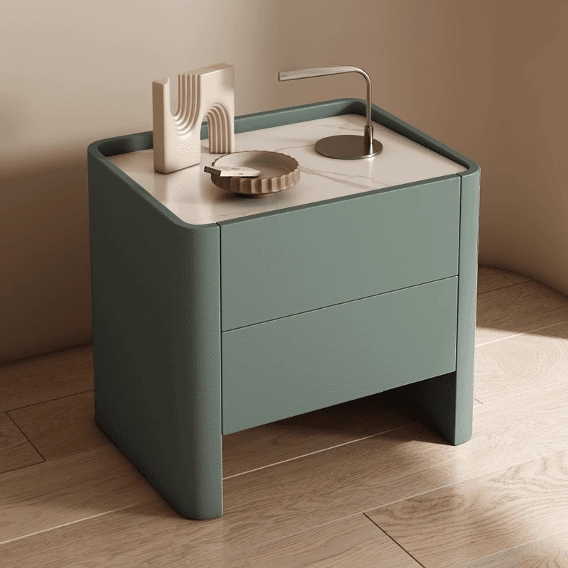 Stylish Drawer Storage Nightstand with 2 Drawers, Stone Countertop, and Leg thumbnail 4