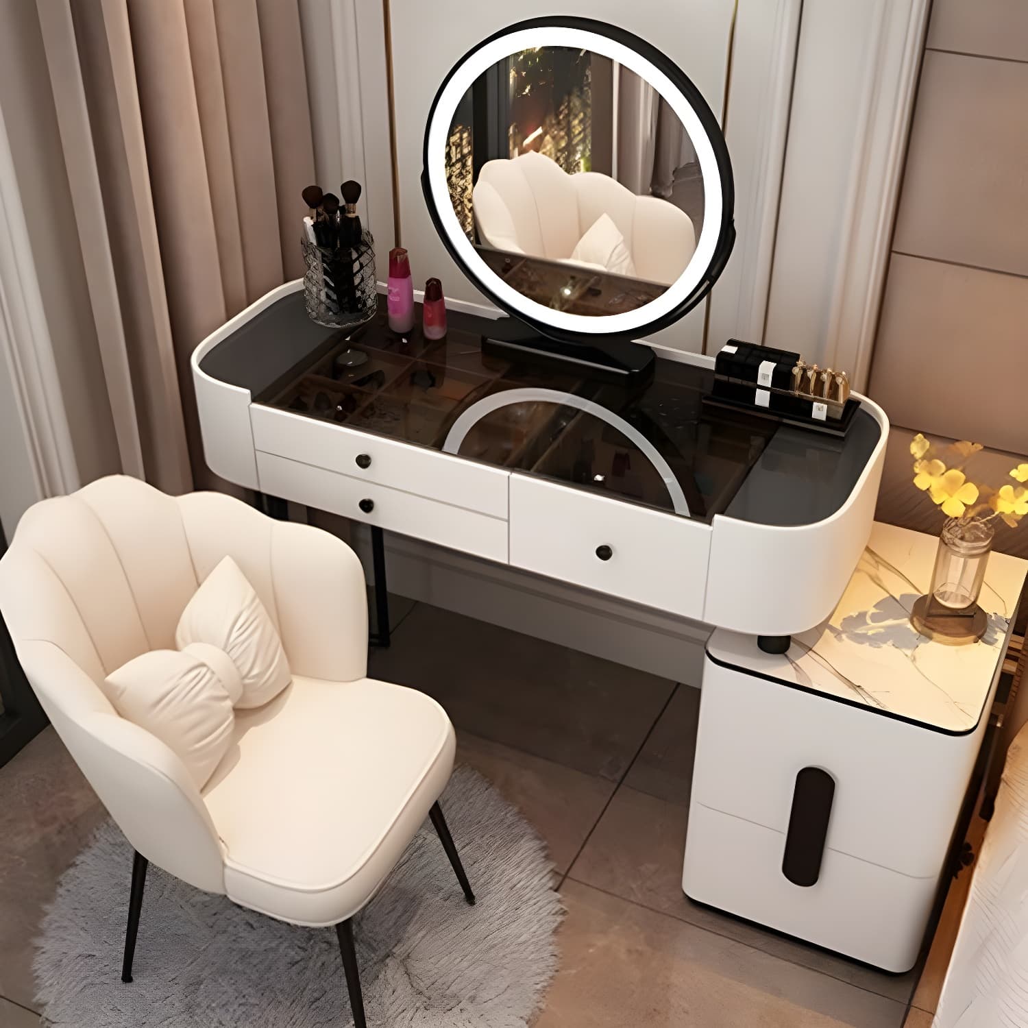 Contemporary Glass Top Vanity Dressing Table With 4/5 Drawers thumbnail 6