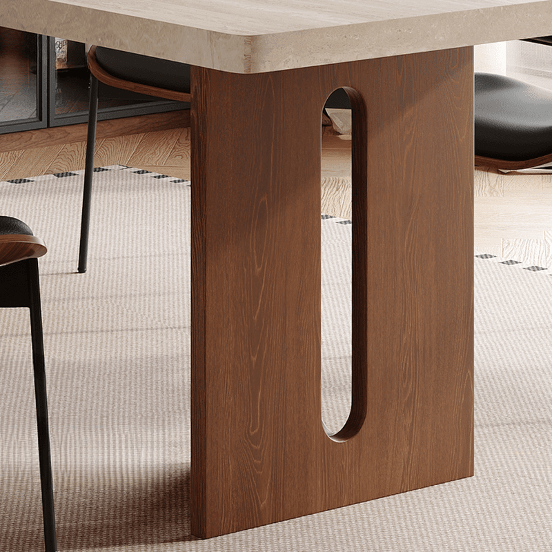 Minimalist Rectangular Slate Stone Dining Table Set with Two-sided Pedestal in Ivory thumbnail 7