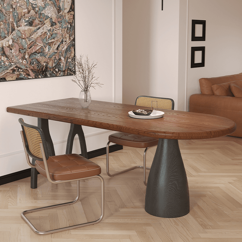 Dining Table Set with Asymmetrical Shape, Wood Slab Top, and Three Legs thumbnail 4