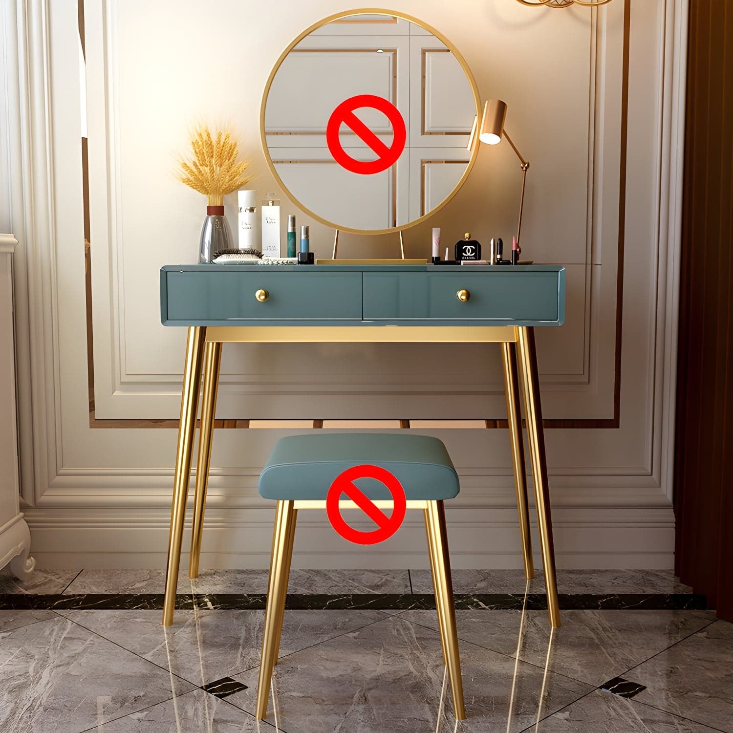 Glam 29.5" Height Wooden Makeup Vanity with Drawers and Mirror thumbnail 2