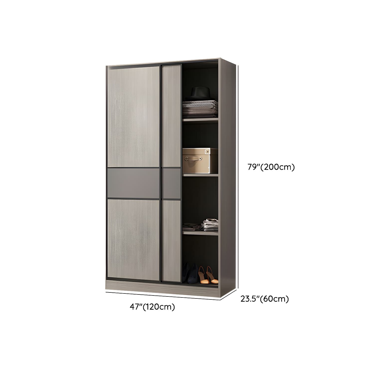 Contemporary Plate Storage Wood Wardrobe with Clothing Rod and Shelves in Light Grey thumbnail 25