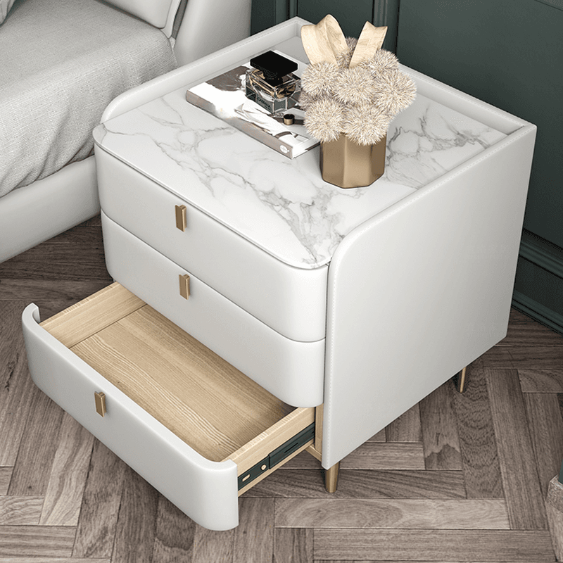 Art Deco 3 Tiers Drawer Storage Bedside Table with Stone Countertop thumbnail 19