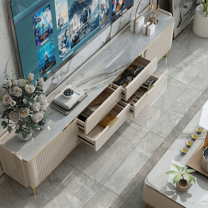 Sintered Stone Rectangular TV Stand for Sitting Room with 4-Drawer/2-Drawer, 2 Cabinets, and Cable Management thumbnail 4
