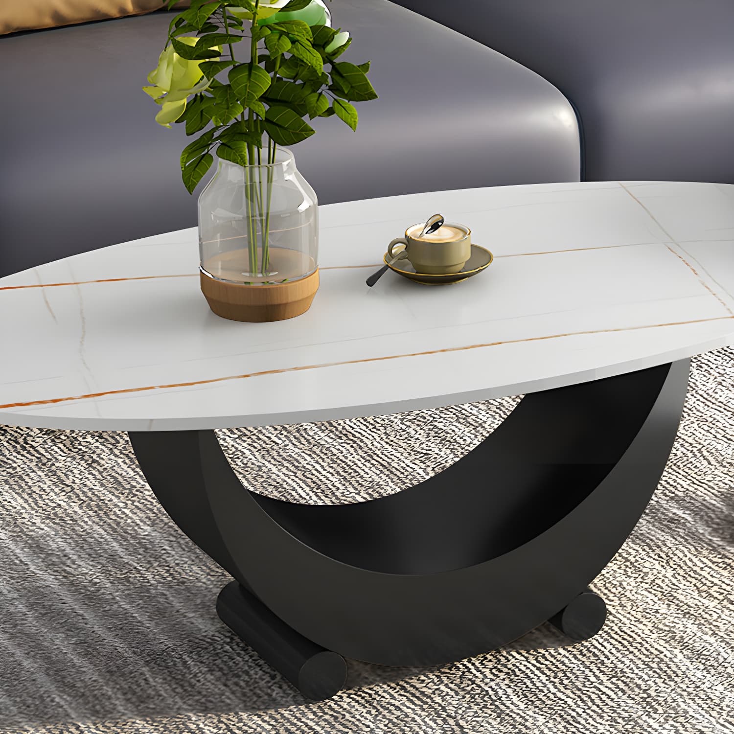 2 Piece Nesting Tables Oval Minimalist Modern Coffee Table Set thumbnail 8