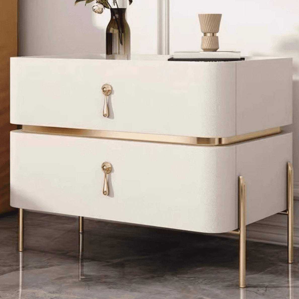 Organic Modern Stone Drawer Storage Nightstand with Leg & 2 Drawers thumbnail 6