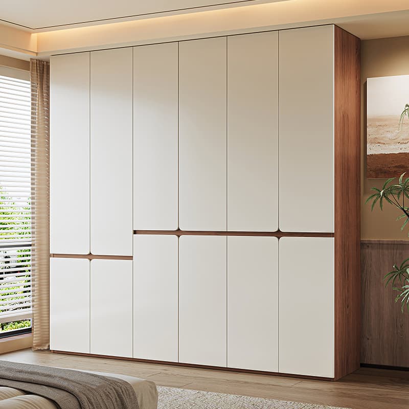 White Minimalist Manufactured Wood Wardrobe Closet with Soft Close Drawer, Soft Close Door, Interior Shelves, and Clothing Rod thumbnail 1
