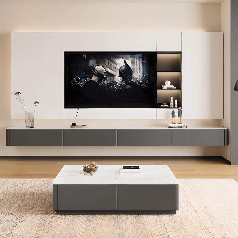Art Deco Stone Rectangular TV Stand with 2 Drawers and 2 Cabinets Featuring Cable Management thumbnail 6