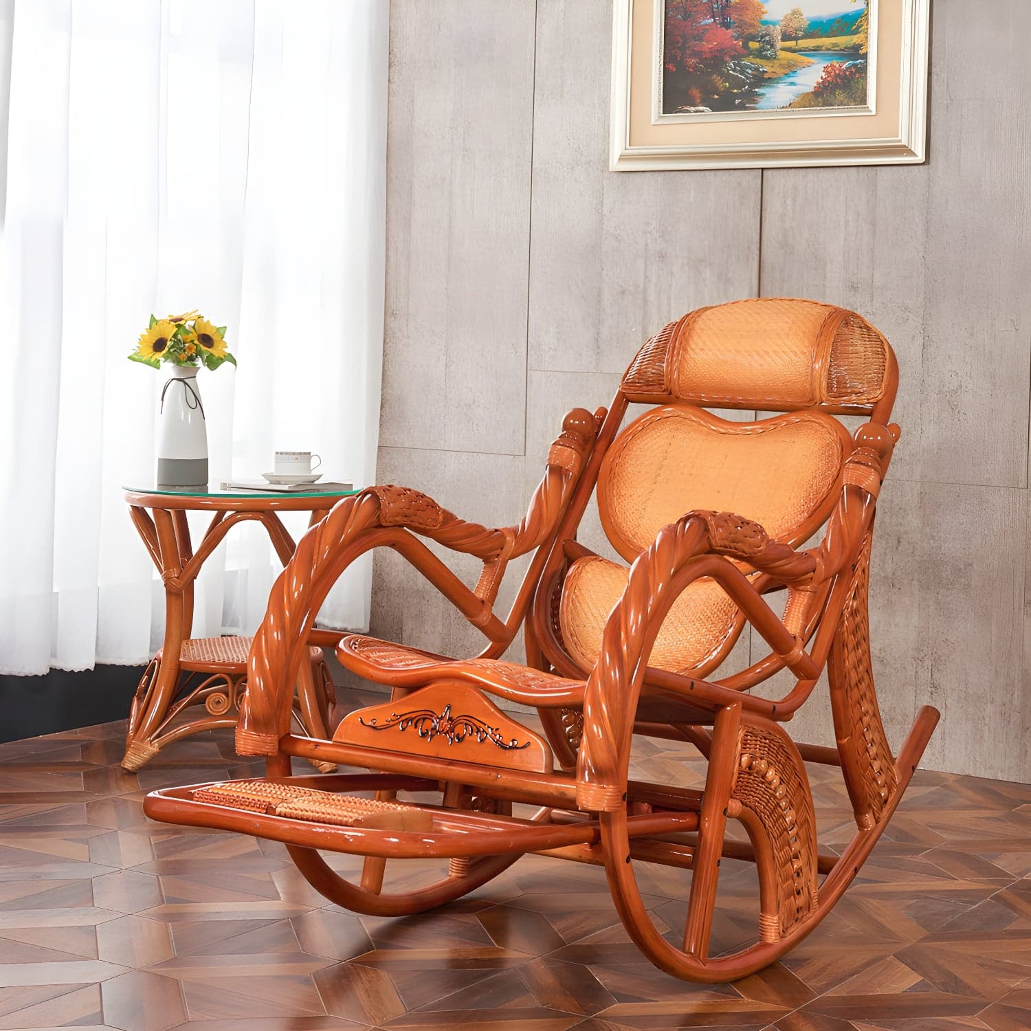 Mid Century Modern Recliner Chair Rattan/Wicker Recliner Chair for Living Room thumbnail 8
