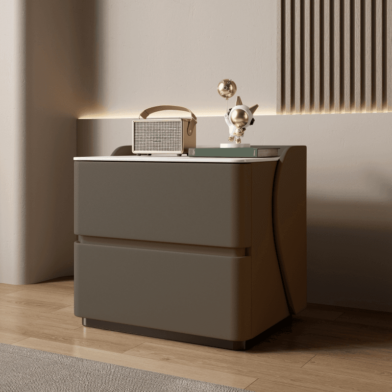 Minimalist 2 Tiers Drawer Storage Bedside Table with Faux Marble Top thumbnail 4