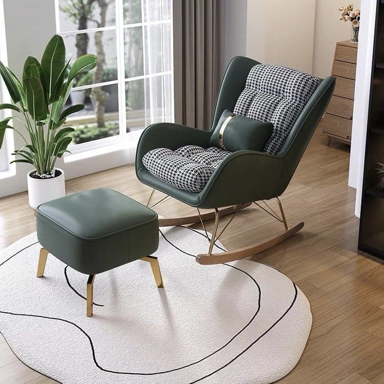 Trendy Cocoa/Lime Green/White Upholstered Rocking Chair Couch 2 Piece Set with Track Arm & Ottoman, Scratch-defiant thumbnail 3