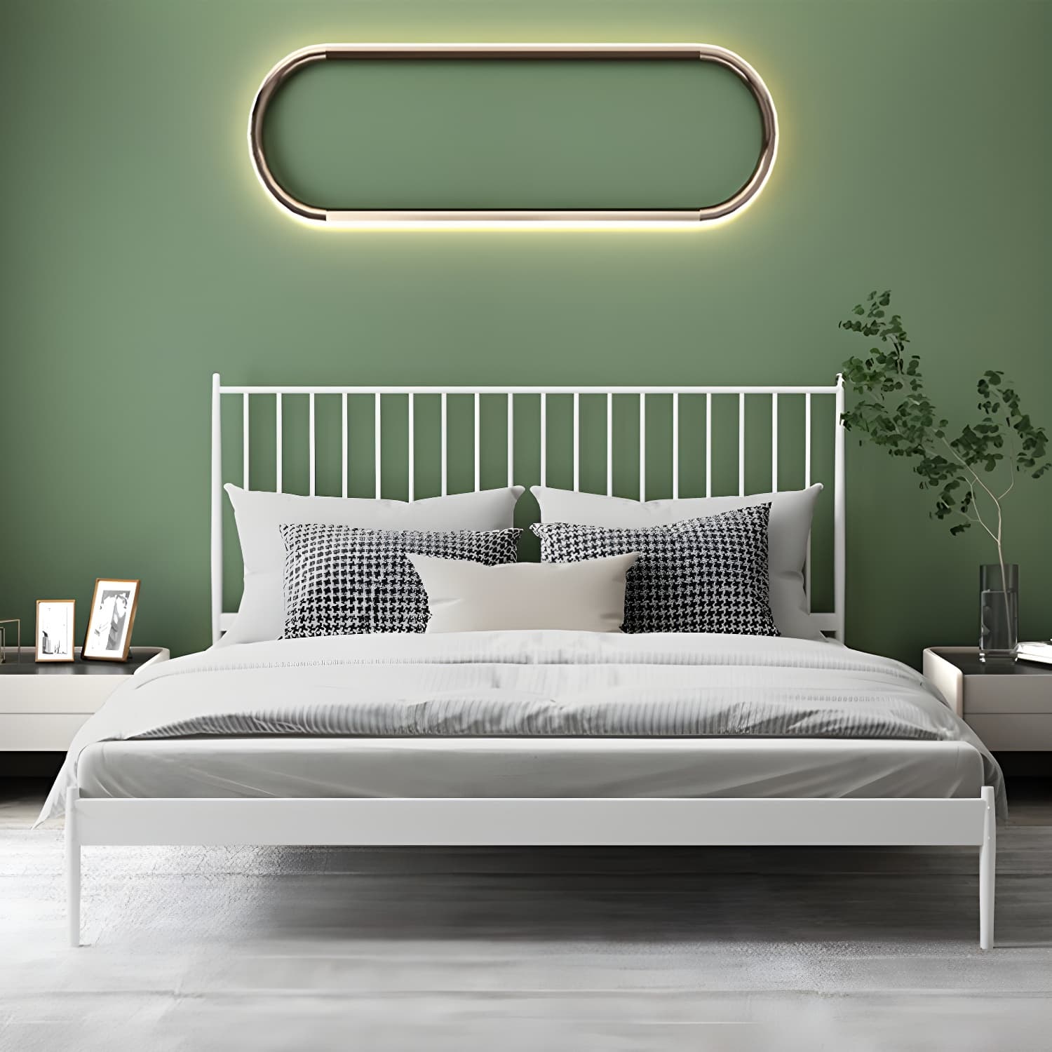Contemporary Iron Open Frame Bed with Spindle Headboard for Bedroom thumbnail 6