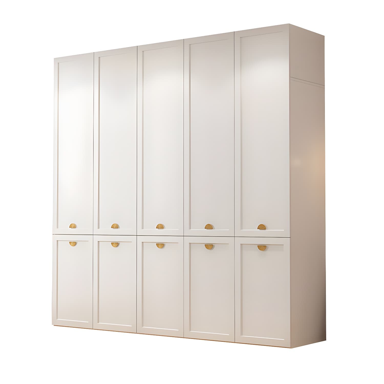Modern Solid Color Shelves Hinged Doors Cloth Rod Included Cabinet in Beige thumbnail 10