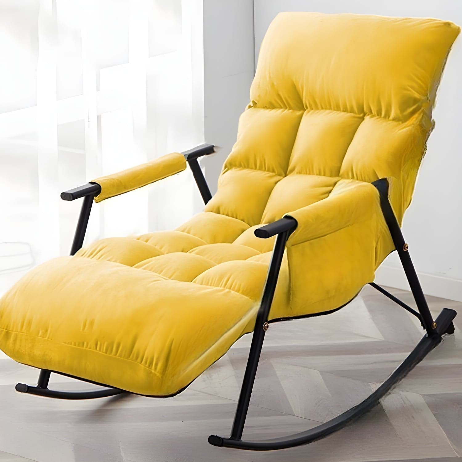 Modern Indoor Rocking Chair Upholstered, Tufted and Custom Fit with slipcover, Metal Legs thumbnail 4