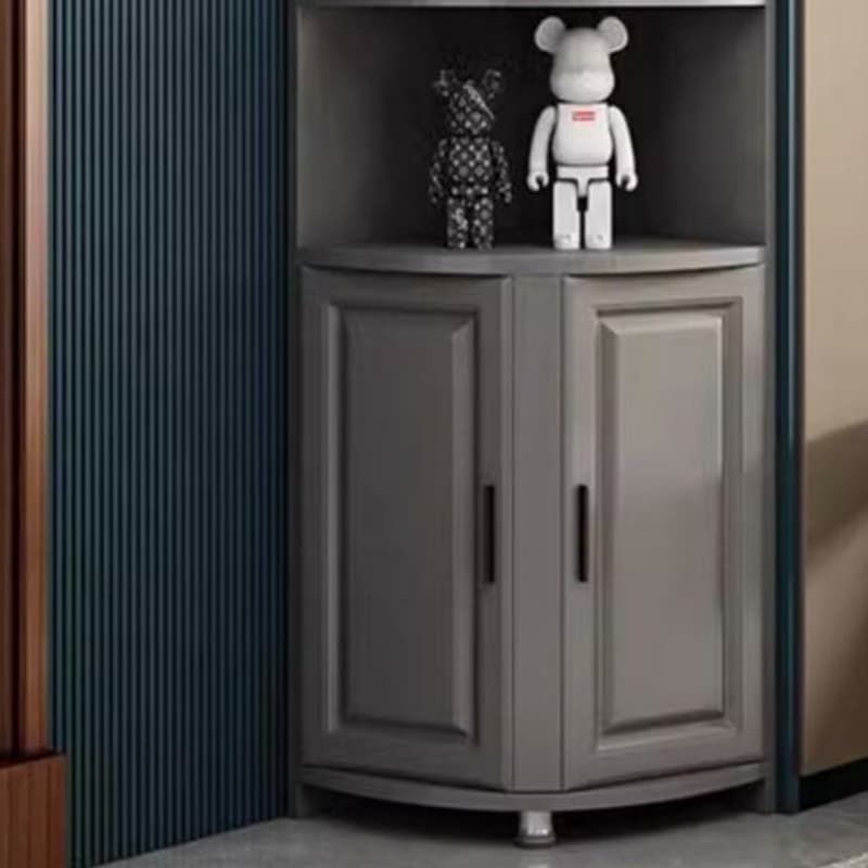 Modern Grey Corner Accent Cabinet with Gold Metal Base and Glass Doors thumbnail 5
