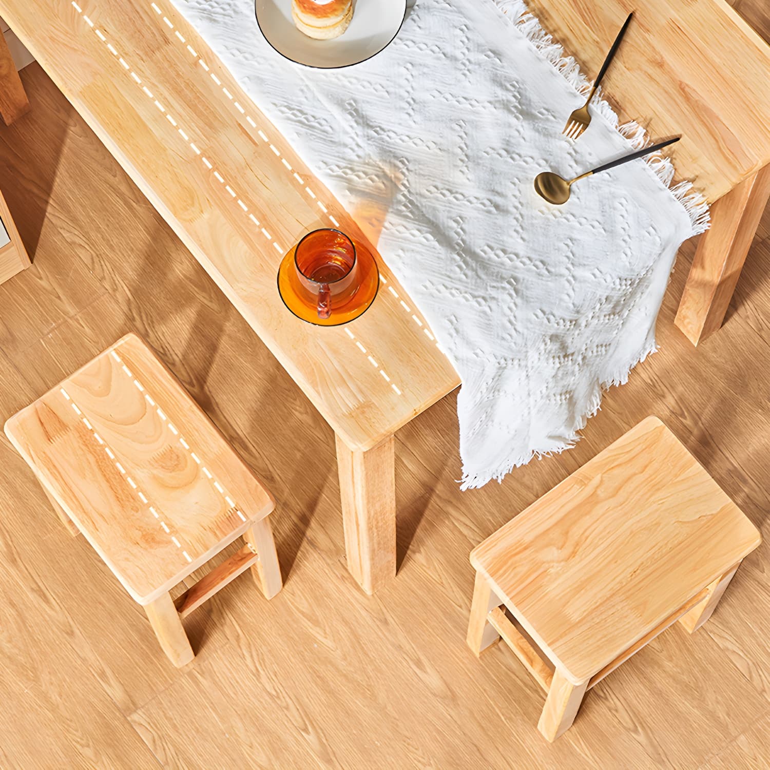 Elegant Scandinavian Natural Oak Wood Dining Table - Slim Legs, Standard Height for Kitchen & Dining thumbnail 7