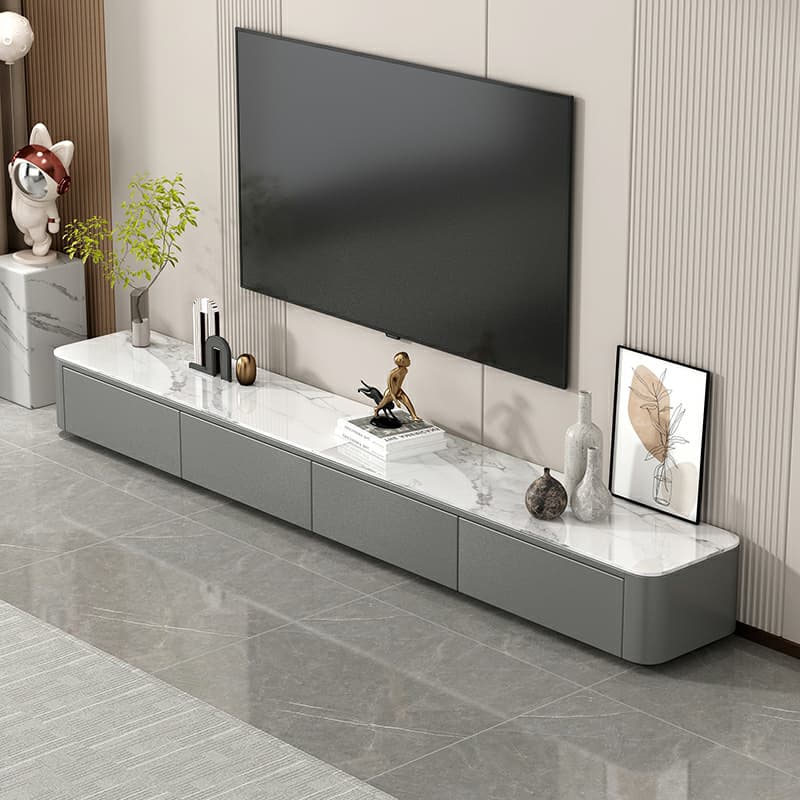 Stone Low TV Stand with Soft-close Drawers and Cable Management thumbnail 6