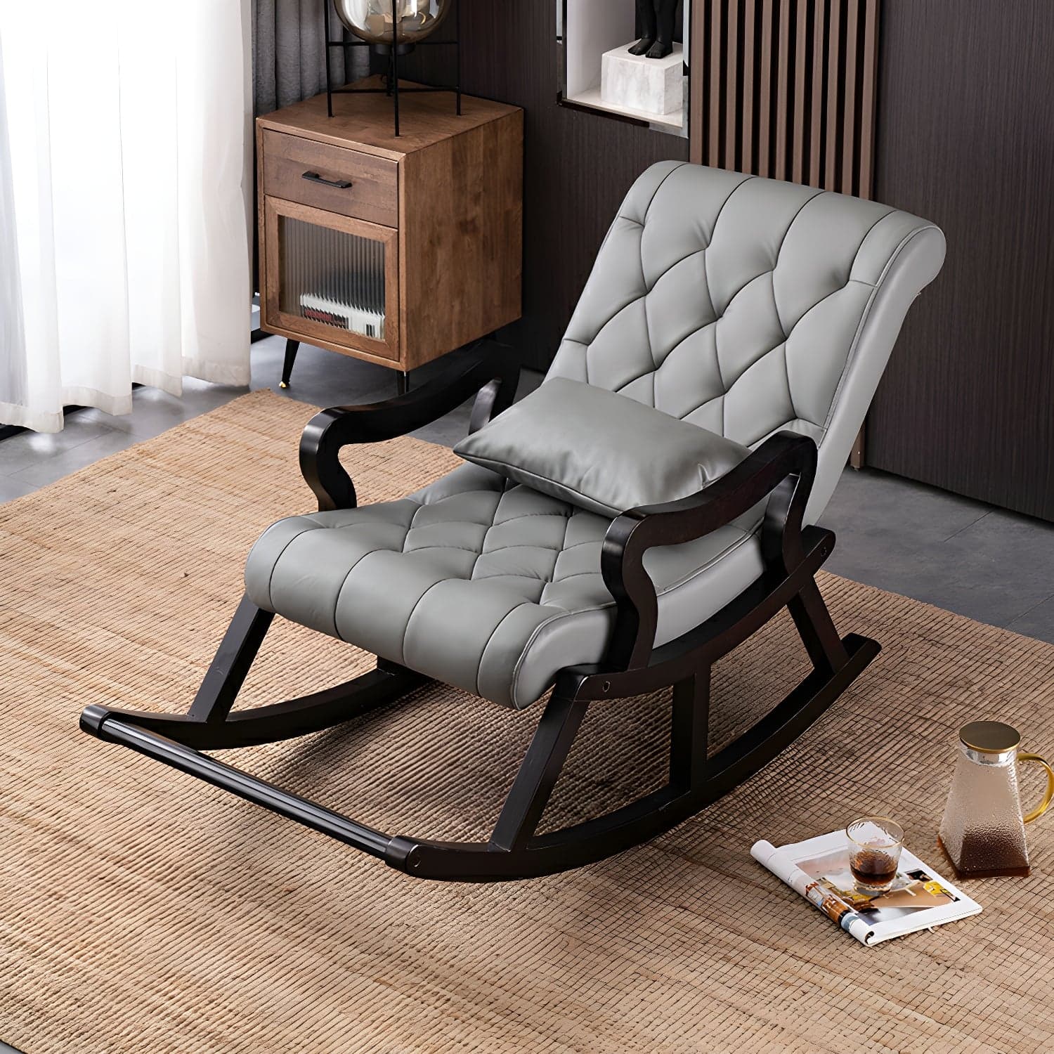 49" Wide Solid Wood Faux Leather Rocking Accent Chair with Legs thumbnail 7