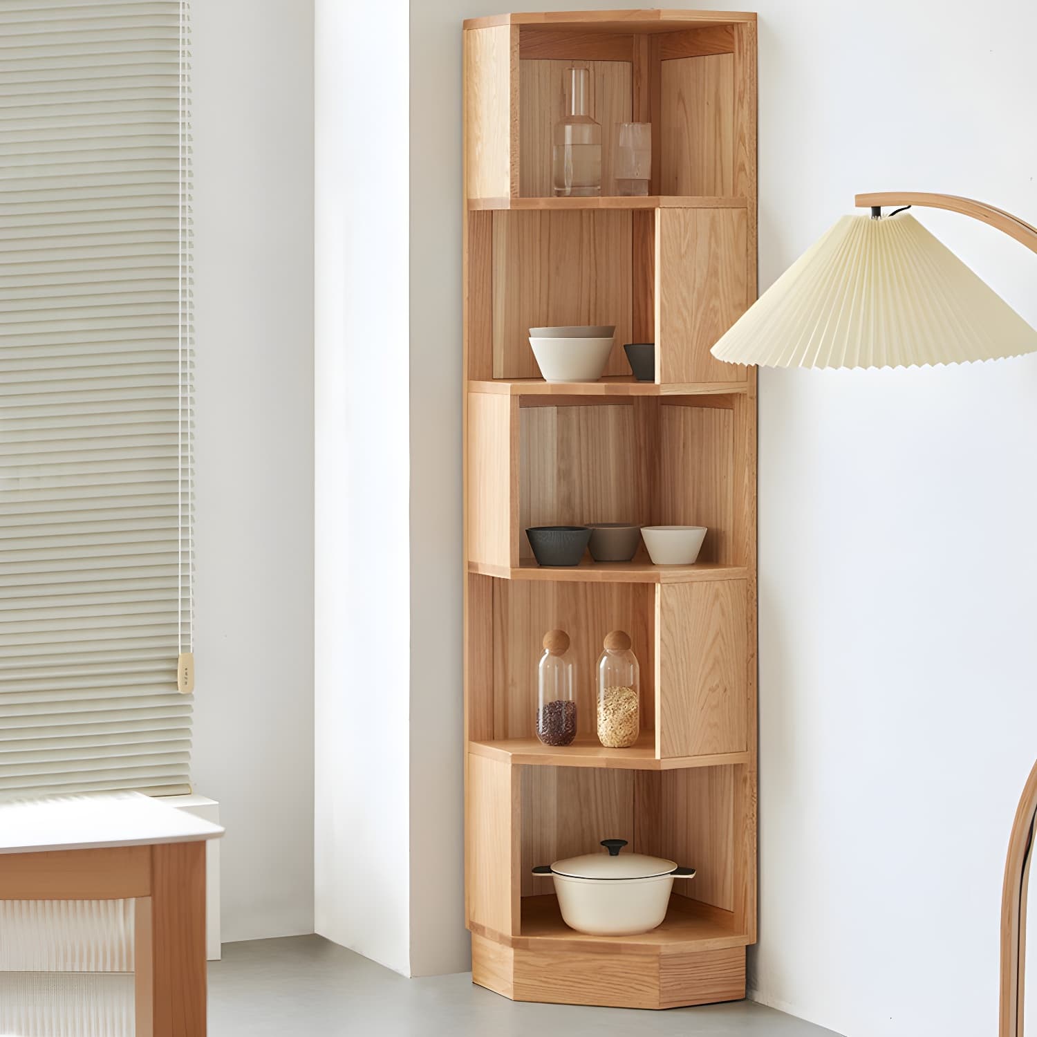 Modern Solid Wood Corner Shelves Included Side Cabinet for Bedroom thumbnail 1