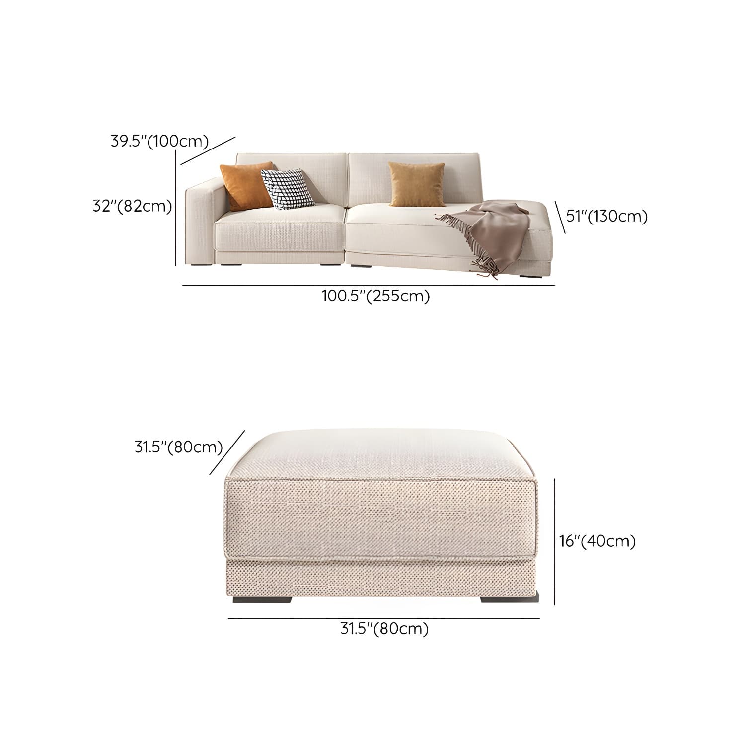 Modern Beige Linen L-Shape Sofa Chaise with Square Arm in Wood Frame thumbnail 24