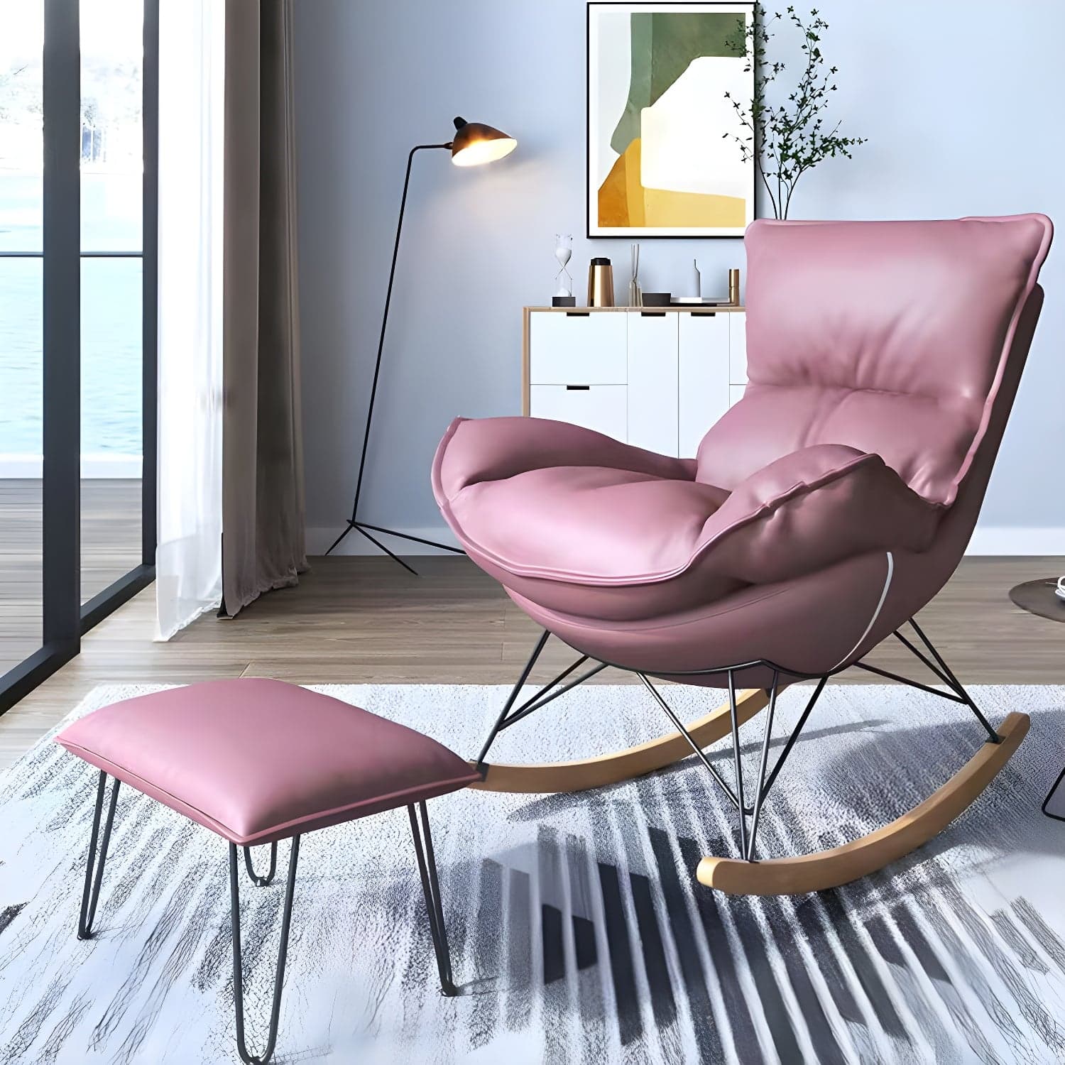 Contemporary Rocking Chair Solid Wood Rocker Chair with Removable Cushions thumbnail 8