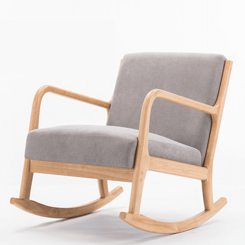 Modern Simple Style Wood Rocking Chair Couch with Cushioned Upholstery & Track Arm thumbnail 2