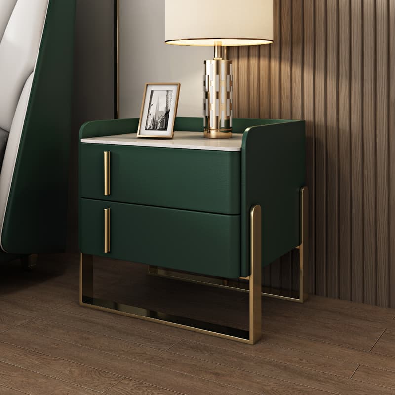 Nightstand With Drawer Organization with Leg, 2 Drawers and Stone Counter Top in a Casual Style thumbnail 2