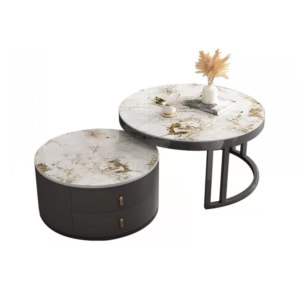 Round Nesting Coffee Table Set Frame Modern Storage Coffee Table thumbnail 7