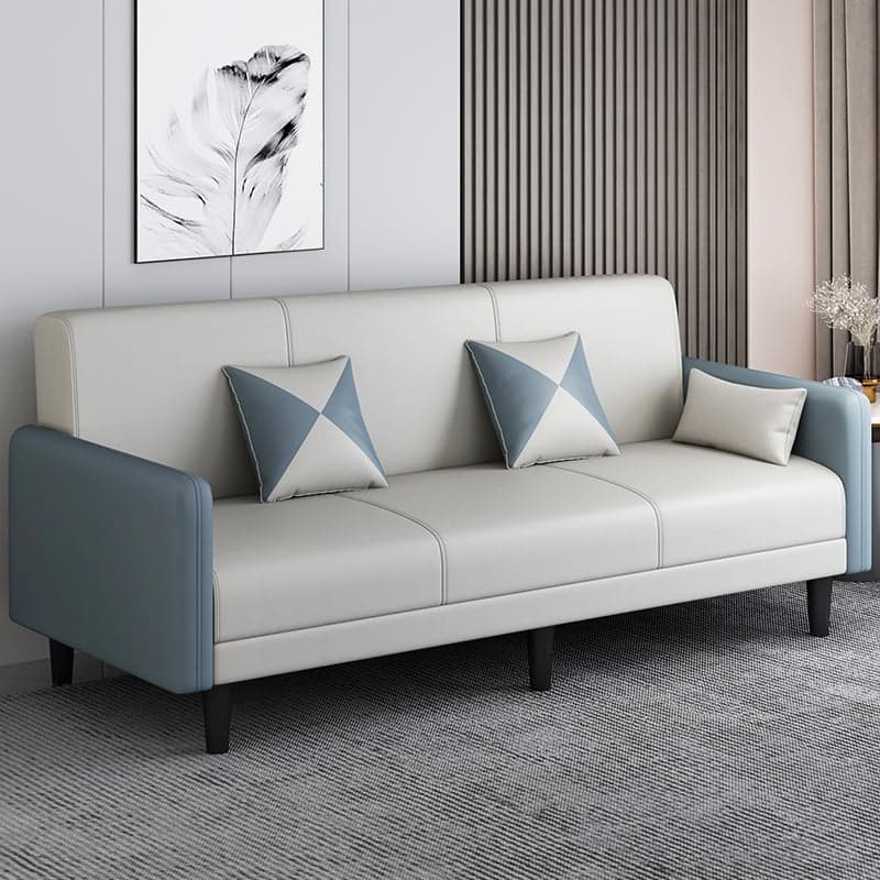 Convertible Sofa in Gray/Cerulean/Off-White with Armrest and 3 Pillows thumbnail 15