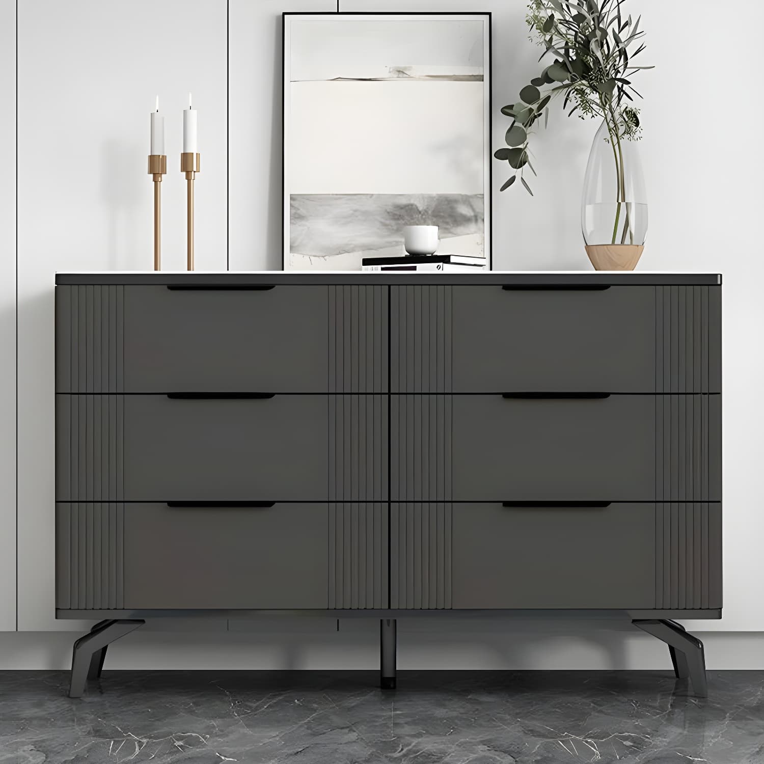 Drawers Included Modern Chest with Stone Countertop and Metal Legs thumbnail 3