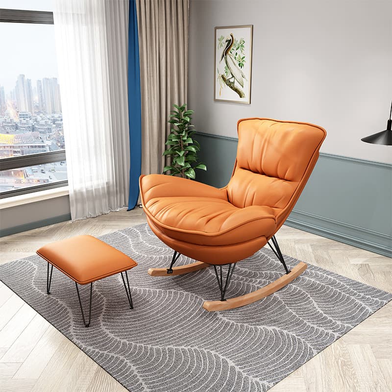 Modern Water Proof Cerulean/Dove Grey/Olive Green Upholstered Living Room Rocking Chair with Upholstered Footstool thumbnail 9