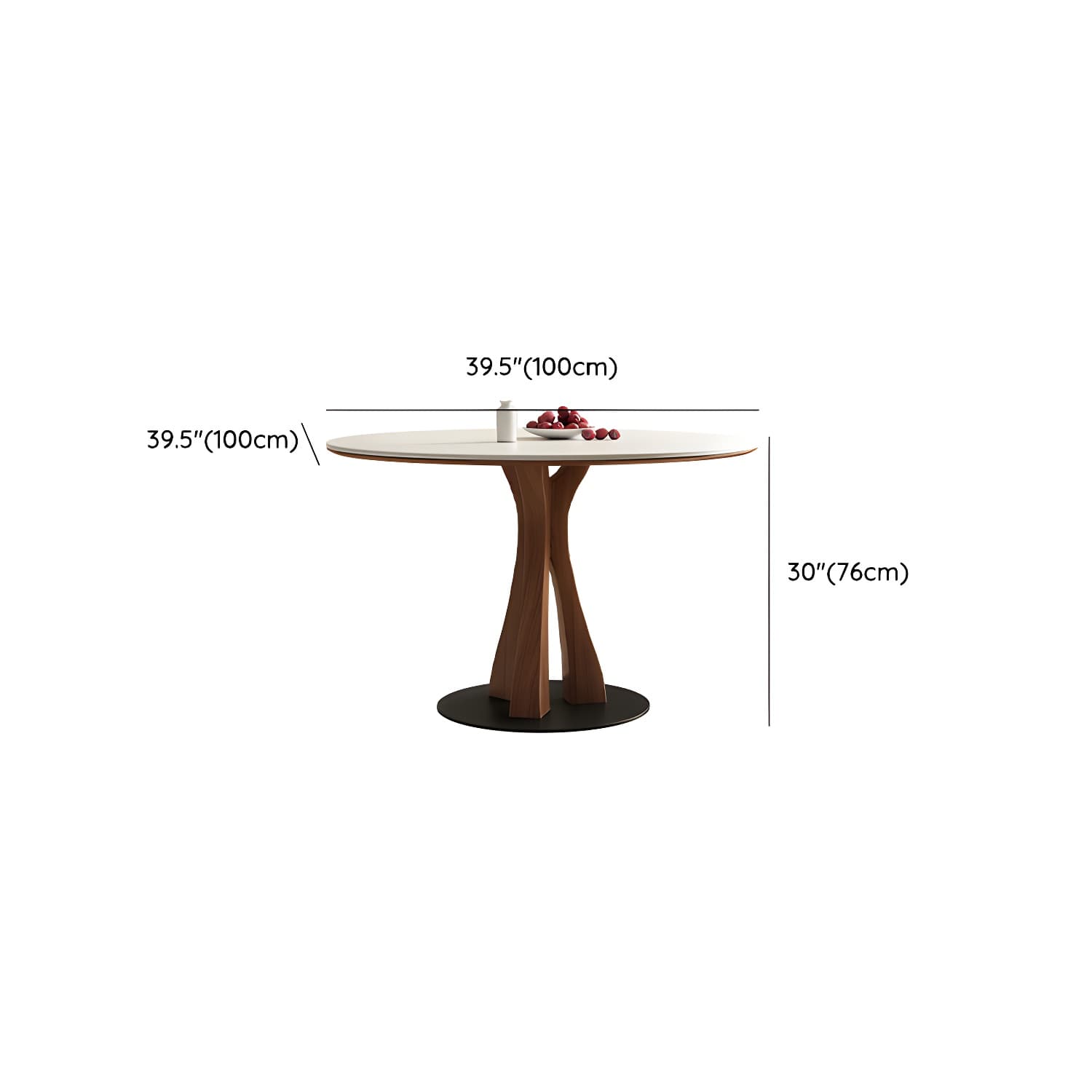 White Stone Round Modern Dining Table with Ash Wood Pedestal Base thumbnail 16