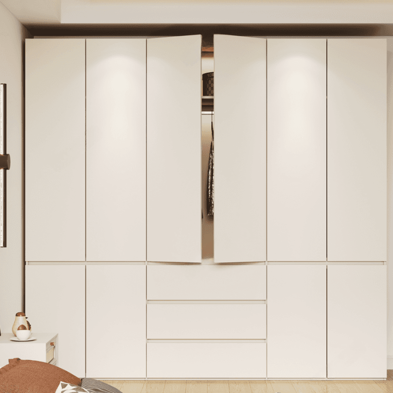 Beige Manufactured Wood Independent Wardrobe Closet with Soft Close Drawer, Soft Close Door, Interior Shelves, and Articulated Mechanism thumbnail 2