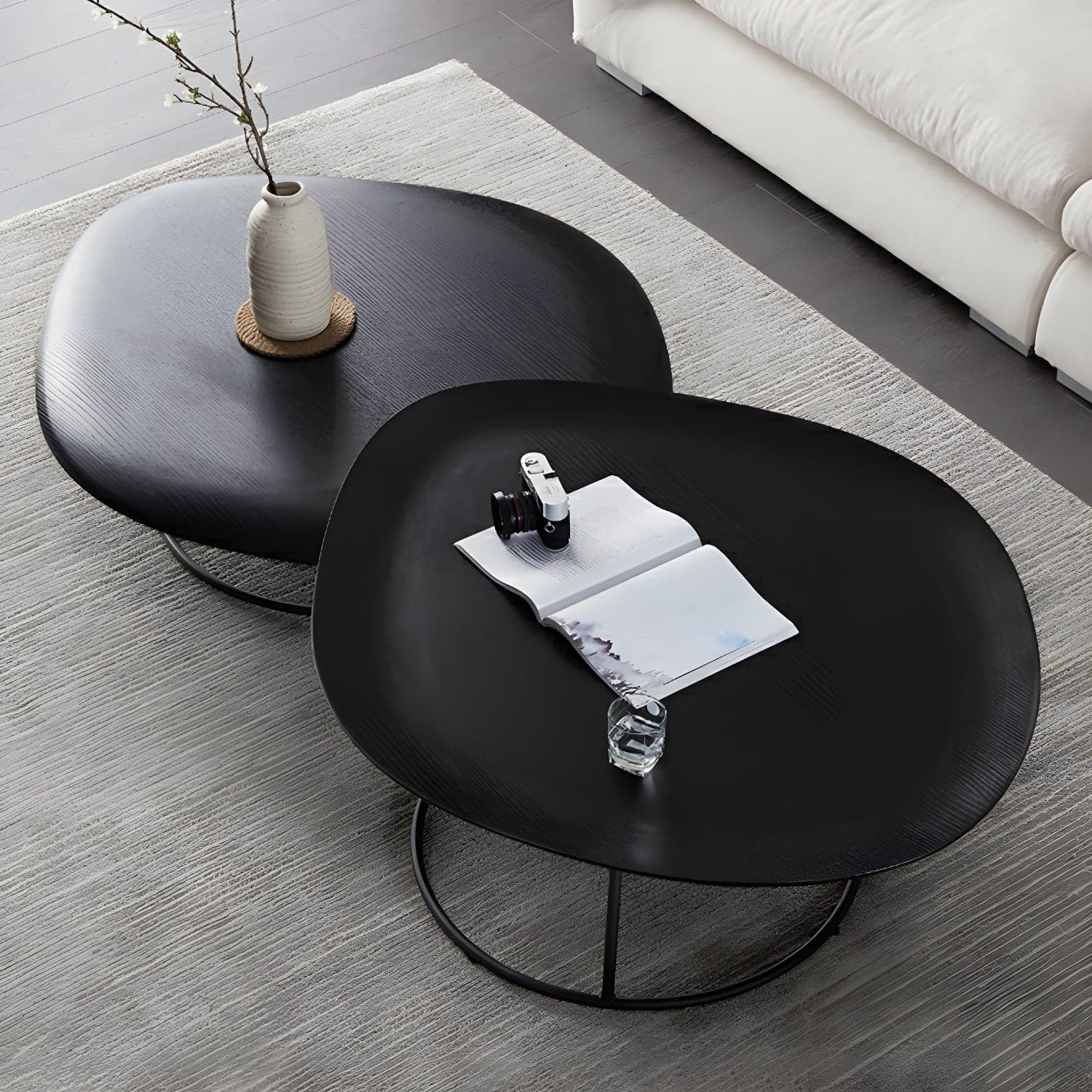 Modern Free Form Wood Coffee Table with Black Metal Frame - Storage Not Included thumbnail 1