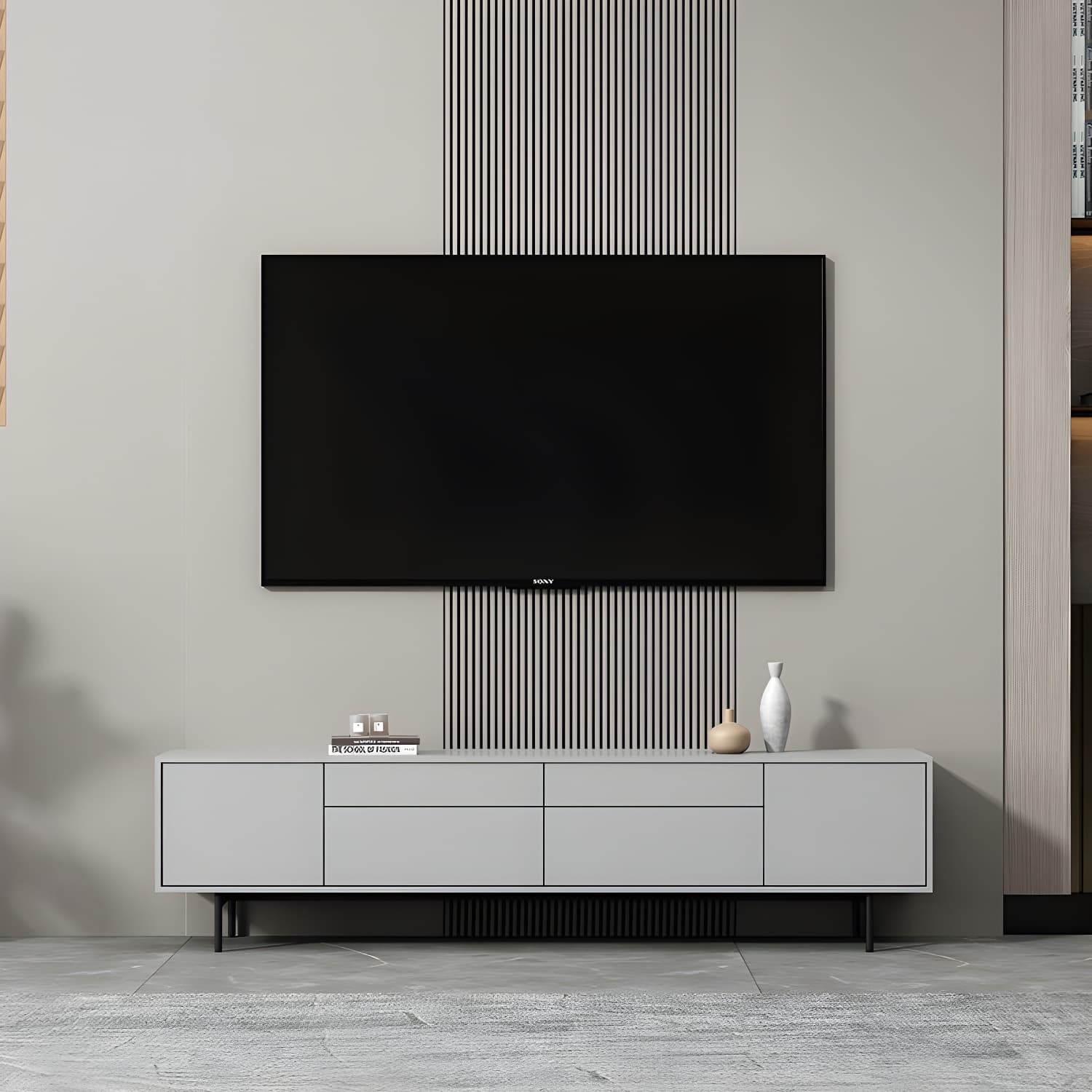 Industrial Enclosed Storage TV Stand Wooden Rectangle TV Cabinet with Splayed Legs thumbnail 15