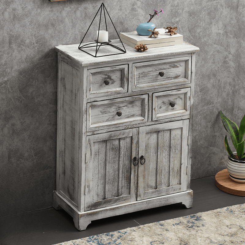 Industrial Detached Utility Cabinet with Distressed Wood and 4 Drawers Featuring Loop Pulls thumbnail 5