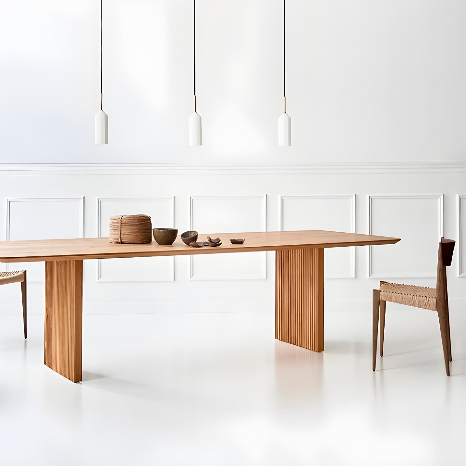 Matte Finish Dining Table with Double Pedestal Pine Wood Dinette Table for Kitchen thumbnail 6