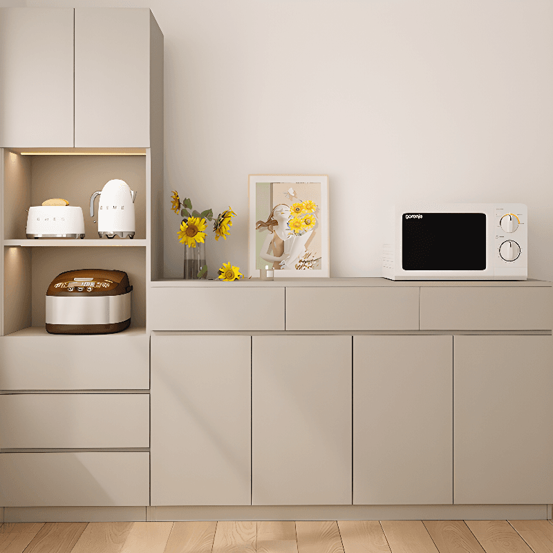 Simple Sideboard with Multiple Drawers, Closet Cabinet, Standard and Narrow Sizes, 1 or 2 Shelves, Wood Countertop, 2 to 5 Doors thumbnail 4
