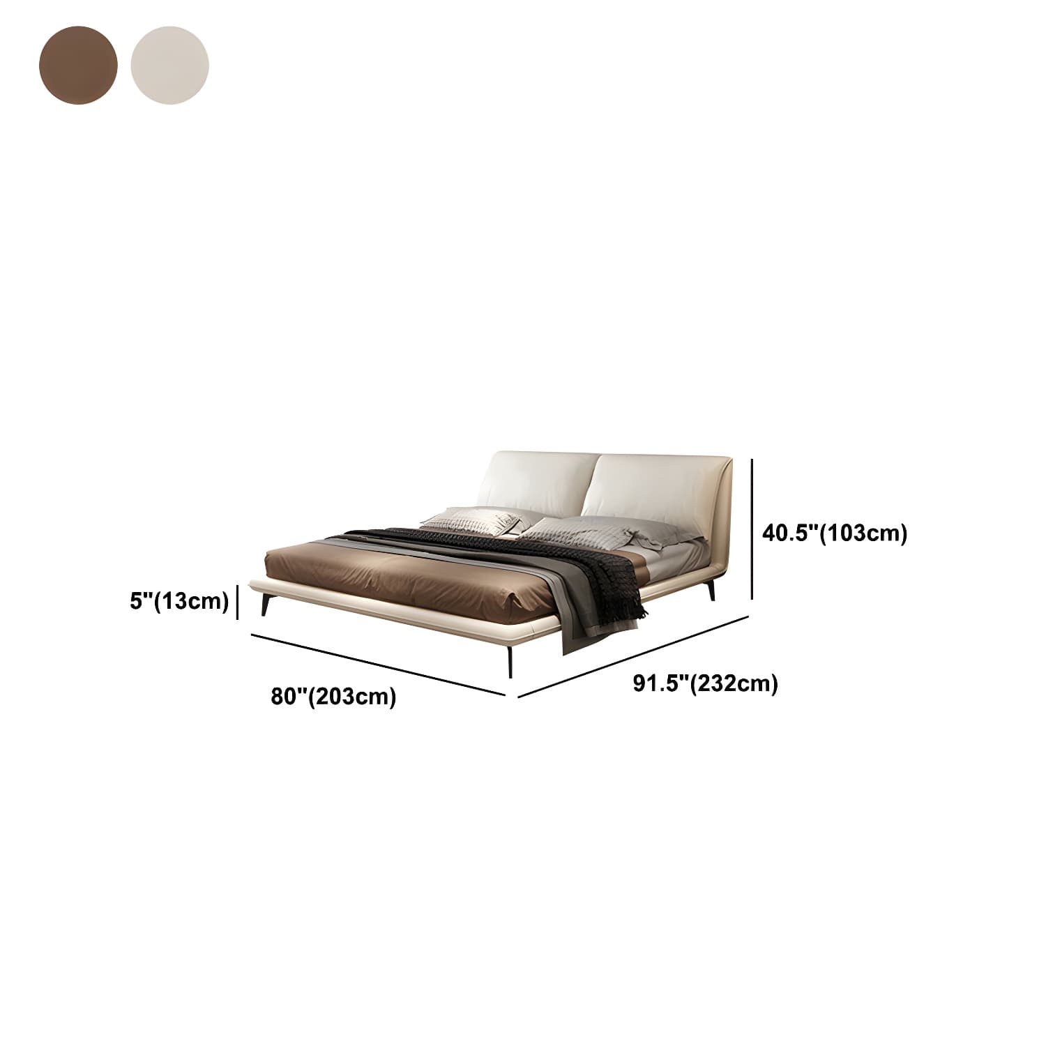 Modern Low Profile Panel Bed Genuine Leather Upholstered Bed Frame thumbnail 13