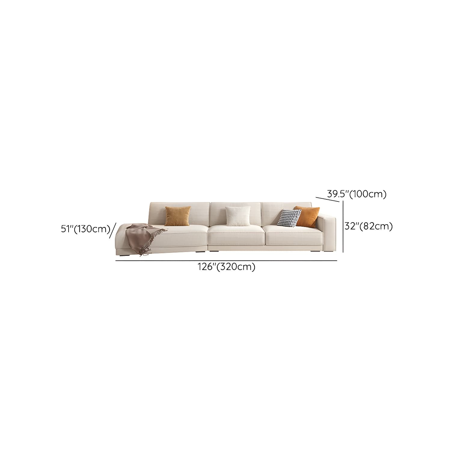 Modern Beige Linen L-Shape Sofa Chaise with Square Arm in Wood Frame thumbnail 17