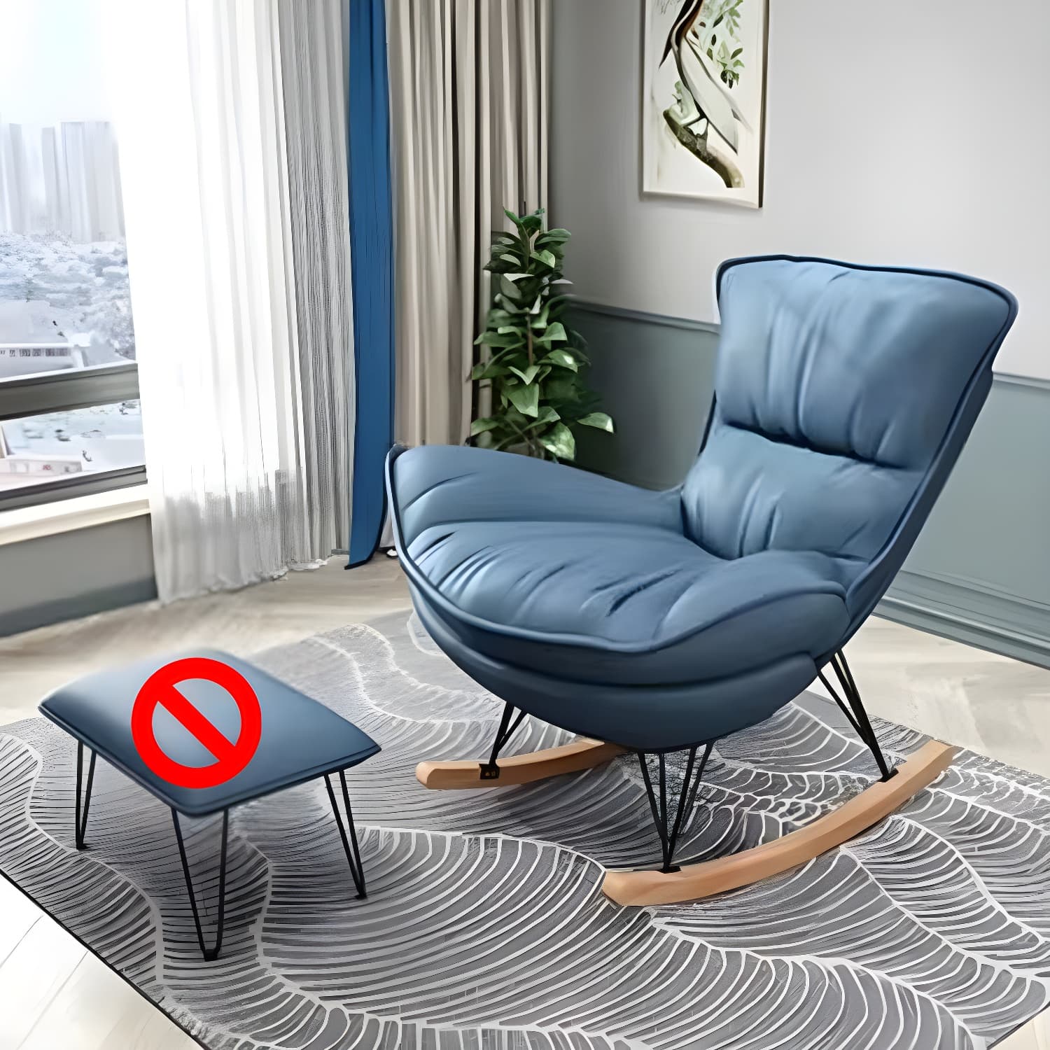 Simple Faux Leather Rocker Chair Plain Rocking Chair with Removable Cushions thumbnail 2