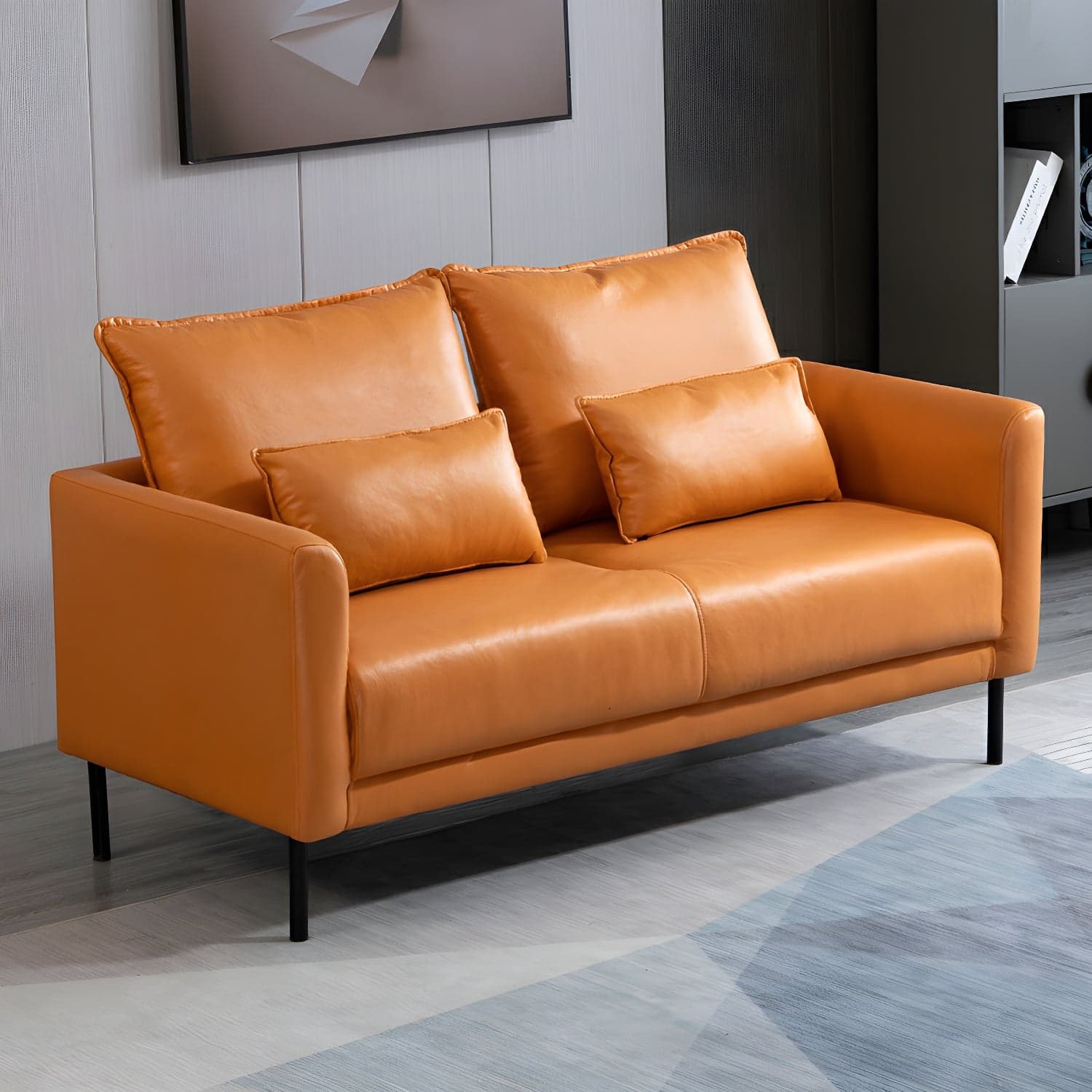 Scandinavian Faux Leather Seats 2 Loveseat with Tuxedo Arm and Stain Resistant Feature thumbnail 13