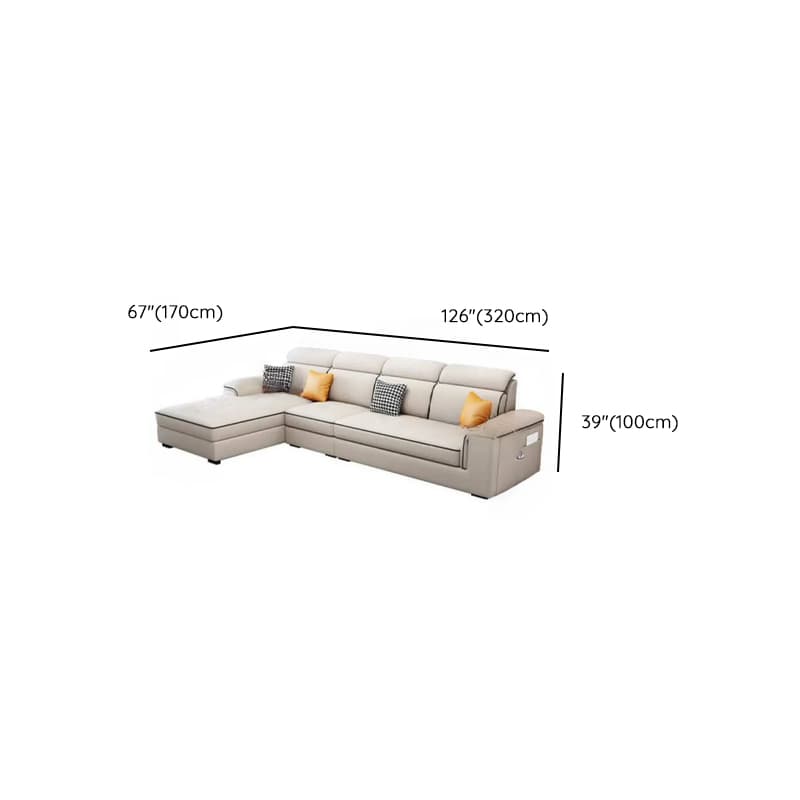 Casual L-Shape Stain Resistant Cream Sofa Recliner with Left/Right Hand Facing Square Arm and Chaise Component thumbnail 13