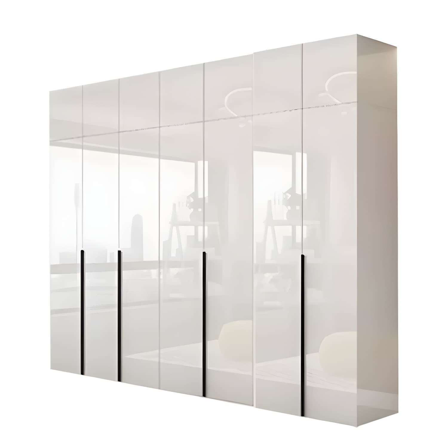 Modern white wood wardrobe armoire with hinged doors, clothing rod & shelves thumbnail 5