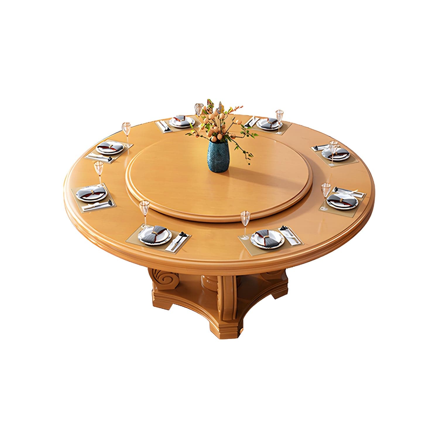 Round Solid Wood Dining Table Modern Turntable Furniture with Pedestal Base thumbnail 4
