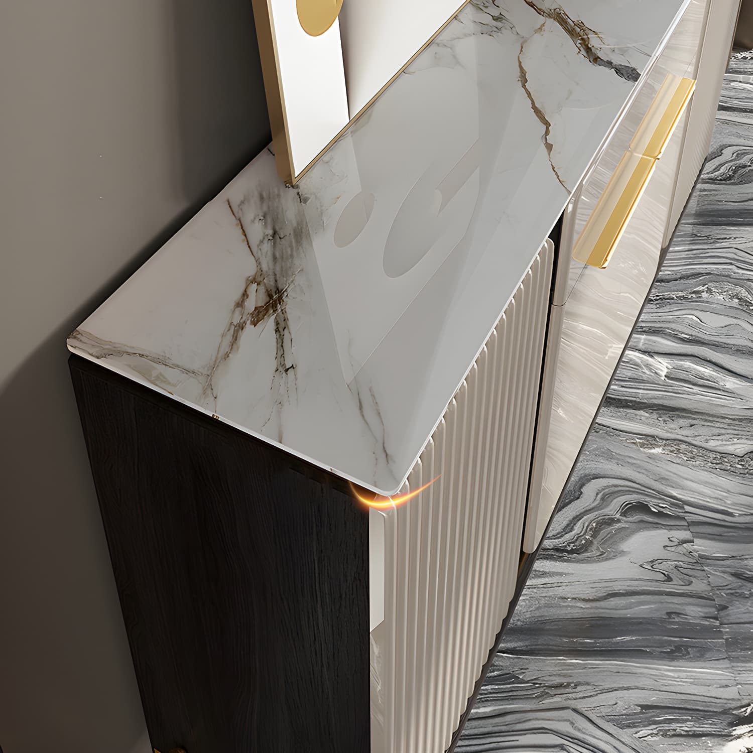 Stone Buffet Sideboard Glam Adjustable Shelves Buffet Credenza with Drawers and Cabinets thumbnail 6